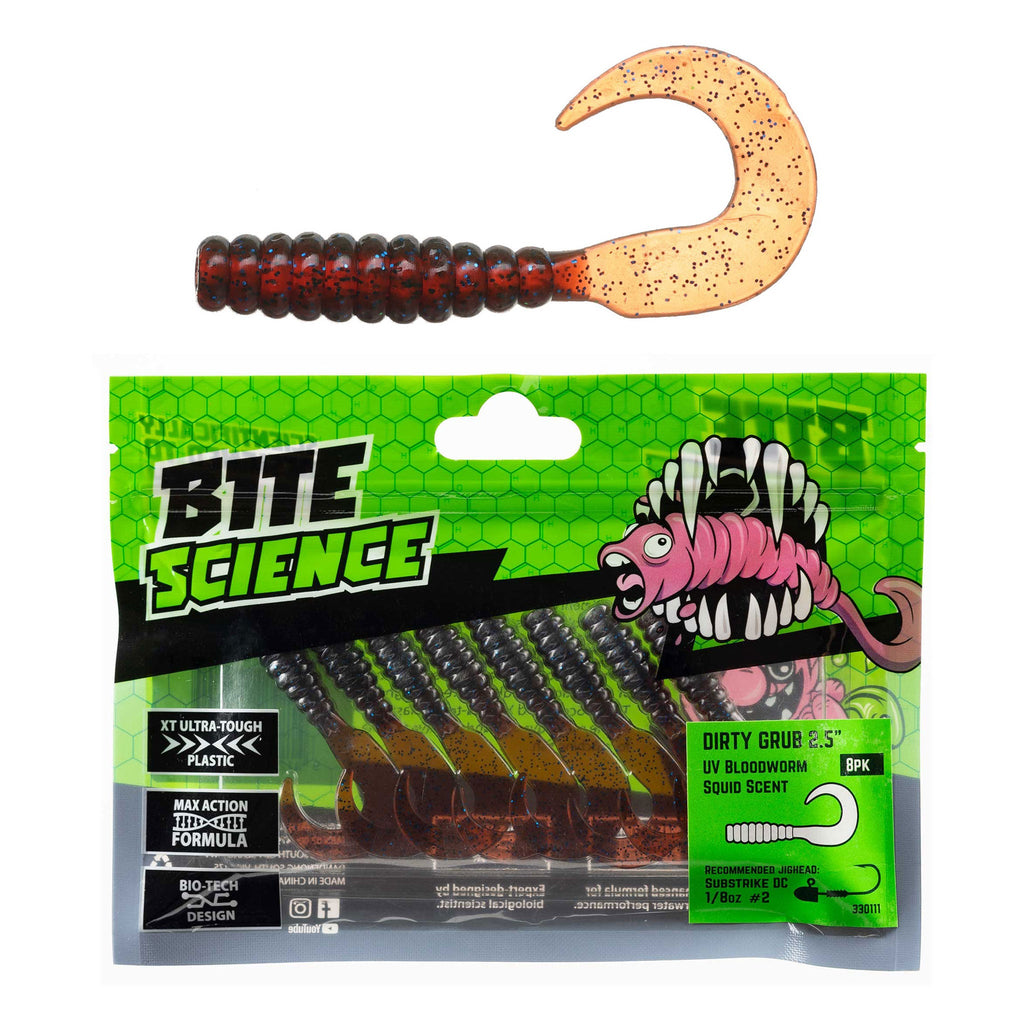 Bite Science Dirty Grub Lures 2.5" UV Bloodworm - 8pk