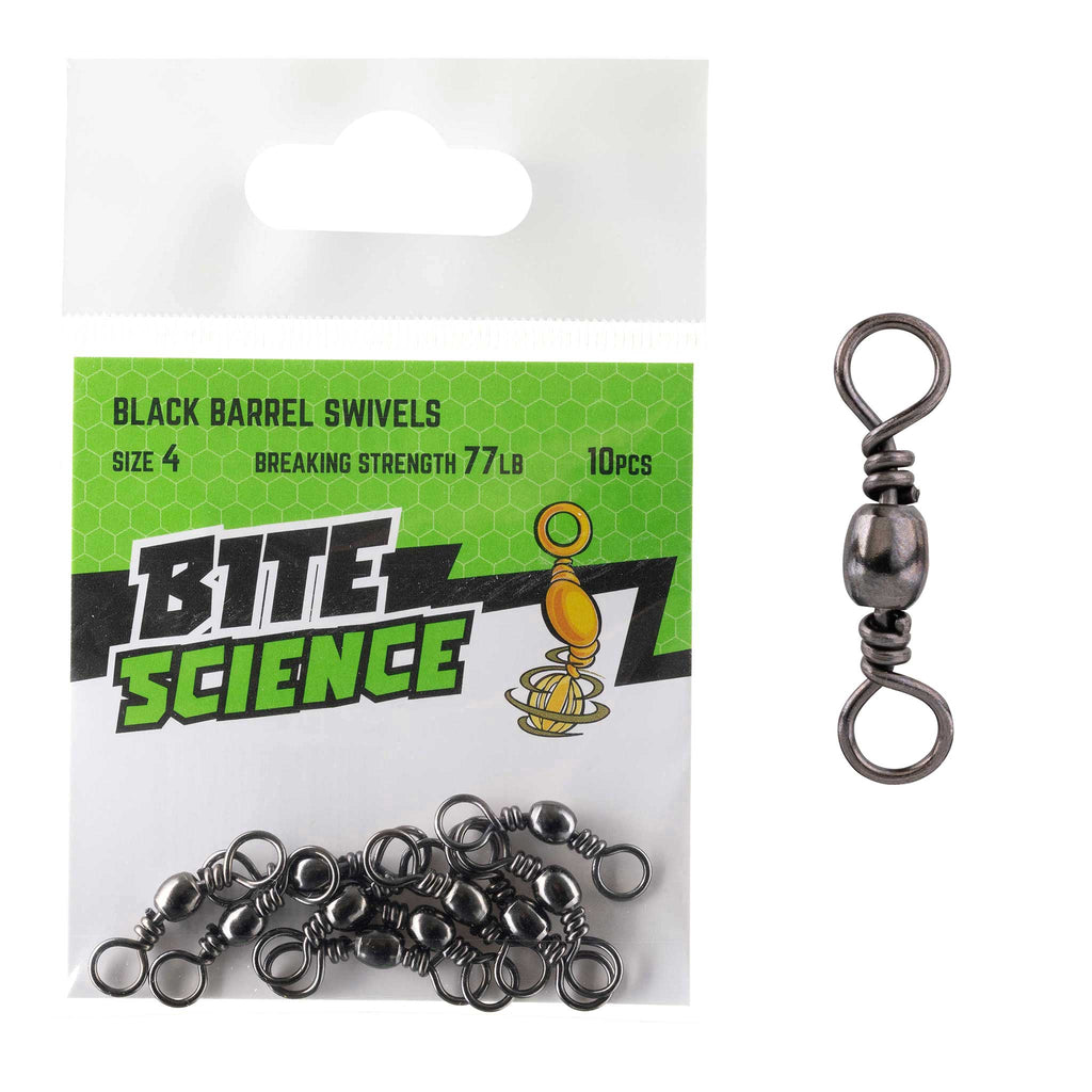 Bite Science Swivels Black Barrel Sz 4 (77LB) - 10pk