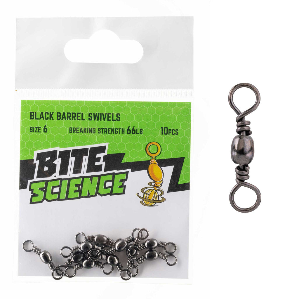 Bite Science Swivels Black Barrel Sz 6 (66LB)- 10pk