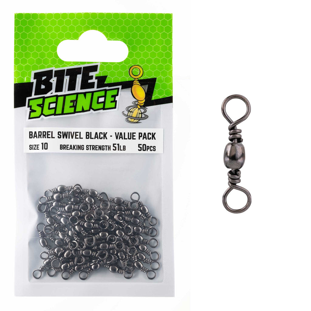 Bite Science Swivels Black Barrel Value Pack - Sz 10 (51LB) - 50pk