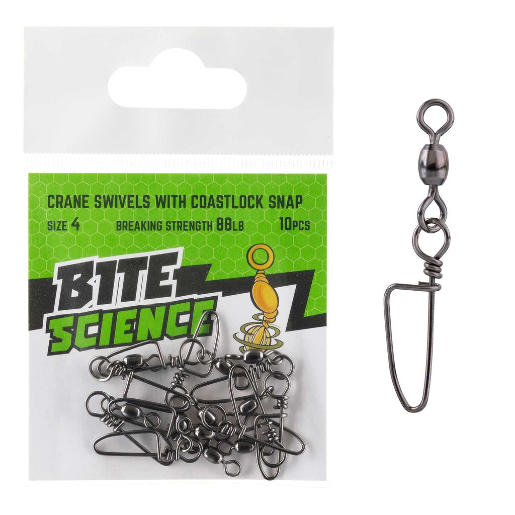 Bite Science Swivels Crane with Coastlock Snap Sz 4 (88LB) - 10pk