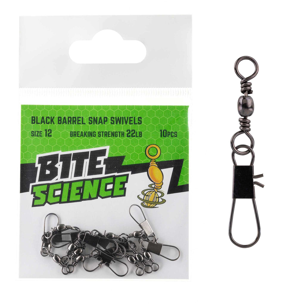 Bite Science Swivels Black Barrel Snap Sz 12 (22LB) - 10pk