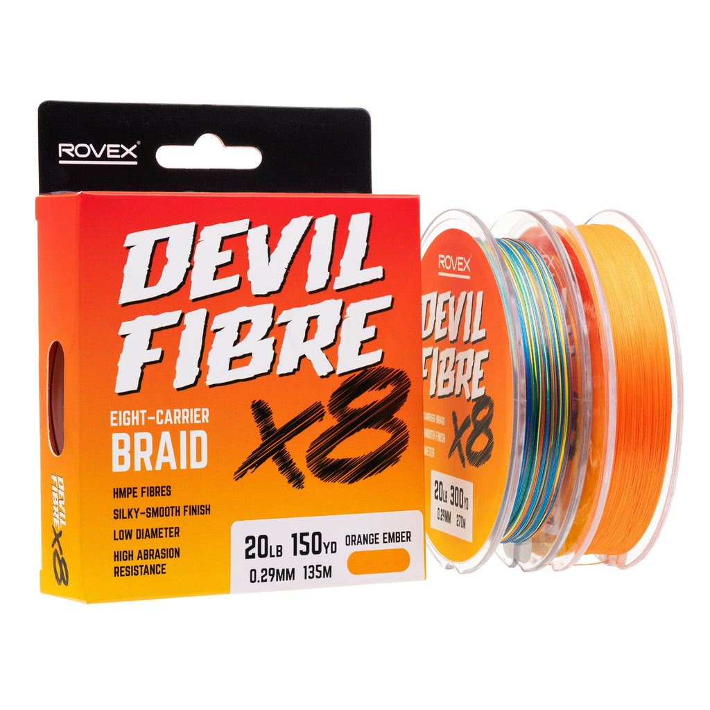 Rovex Devil Fibre X8 - Orange Ember 150yd 6lb Braid