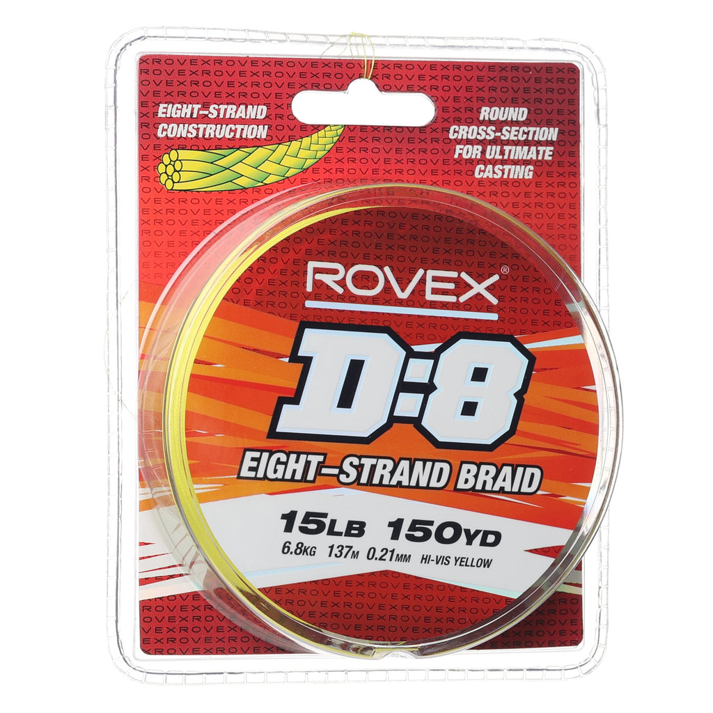 Rovex D:8 Braid 150yd 15lb - Hi Vis Yellow