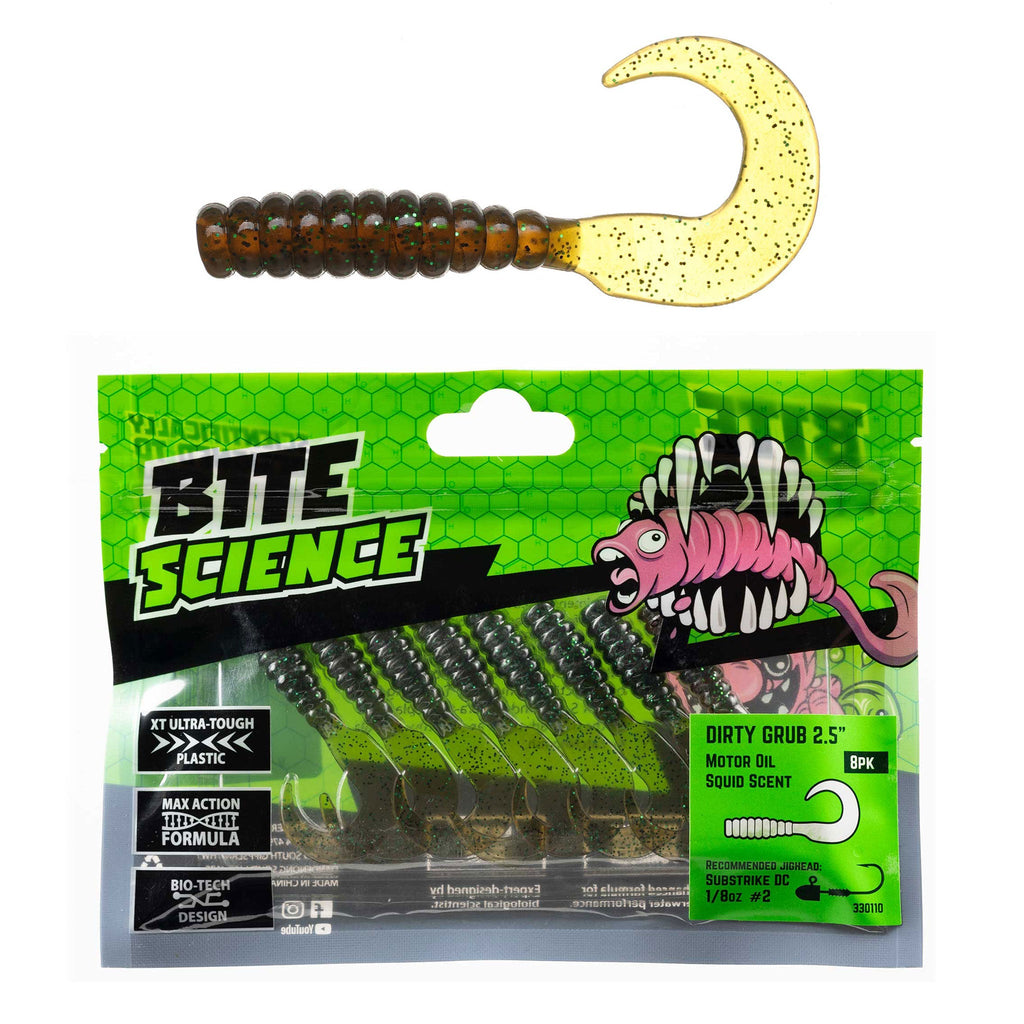 Bite Science Dirty Grub Lures 2.5" Motor Oil - 8pk