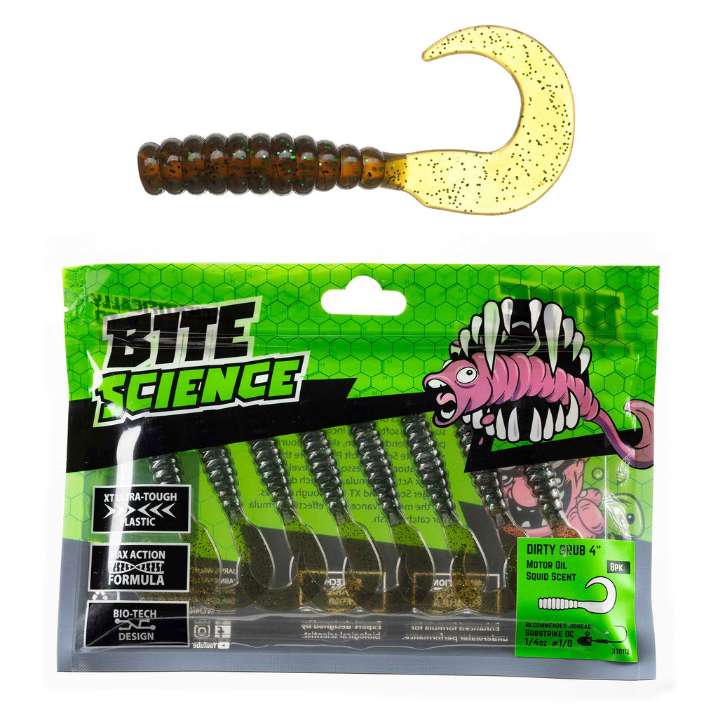 Bite Science Dirty Grub Lures 4" Motor Oil - 8pk