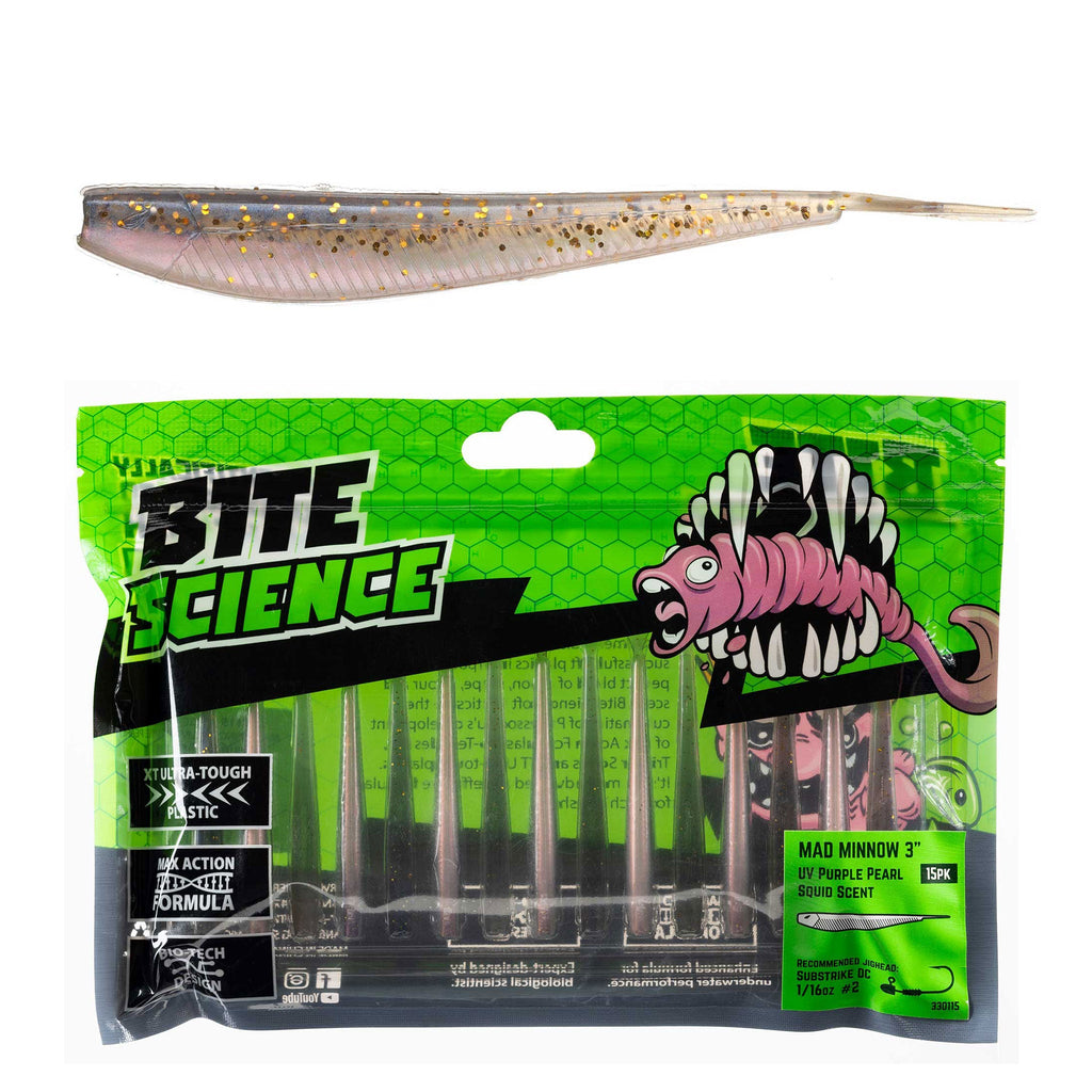 Bite Science Mad Minnow Lures 3" UV Purple Pearl - 15pk