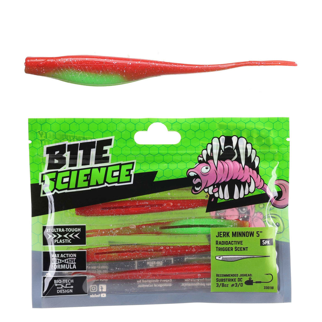 Bite Science Jerk Minnow Lures 5" Radioactive - 5pk