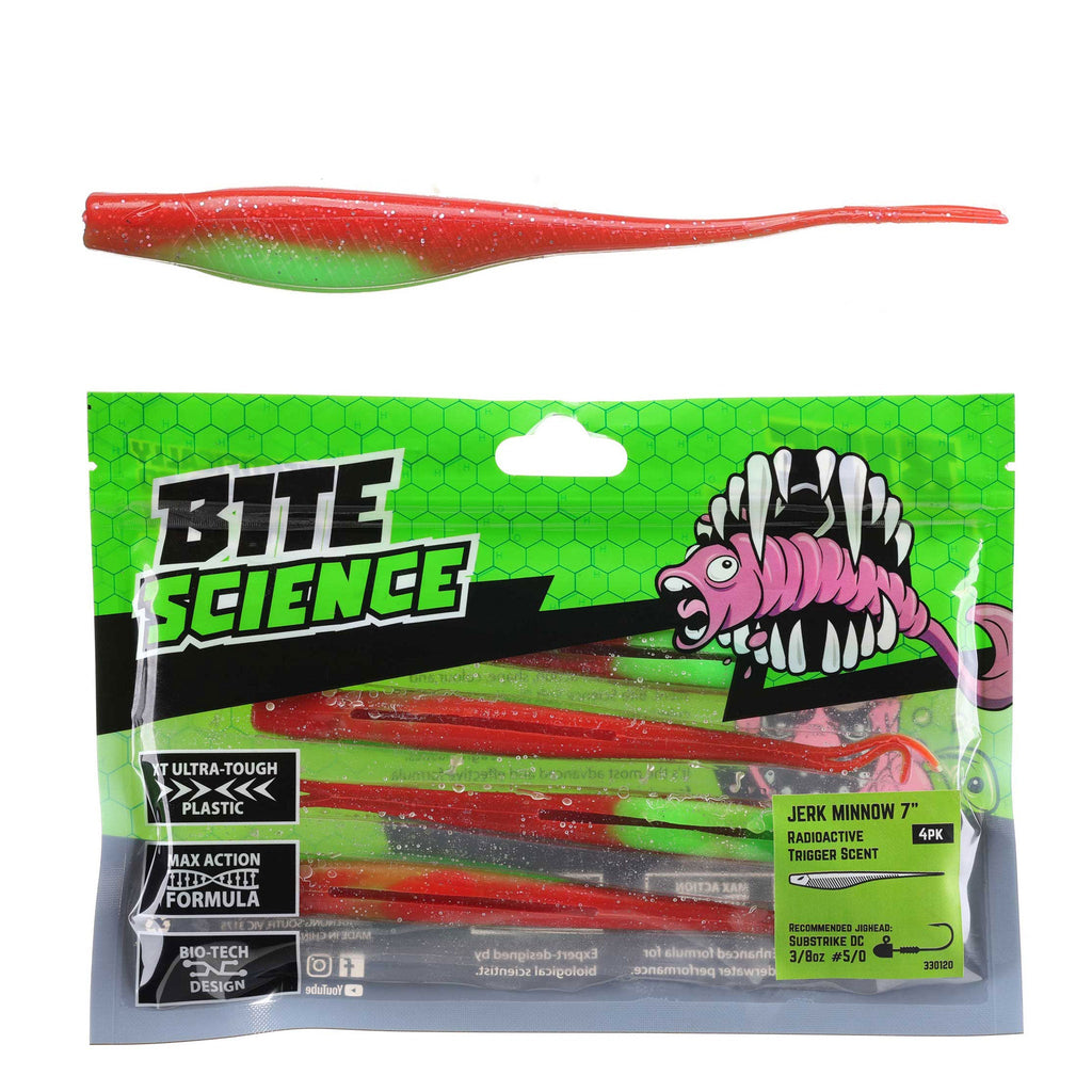 Bite Science Jerk Minnow Lures 7" Radioactive - 4pk