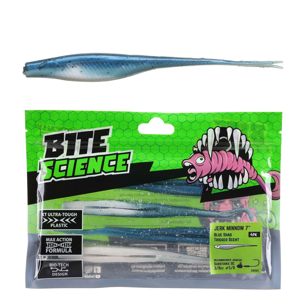 Bite Science Jerk Minnow Lures 7" Blue Shad - 4pk