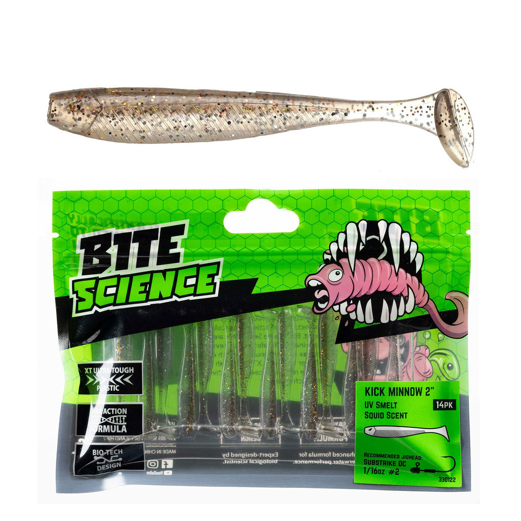 Bite Science Kick Minnow Lures 2" UV Smelt - 14pk