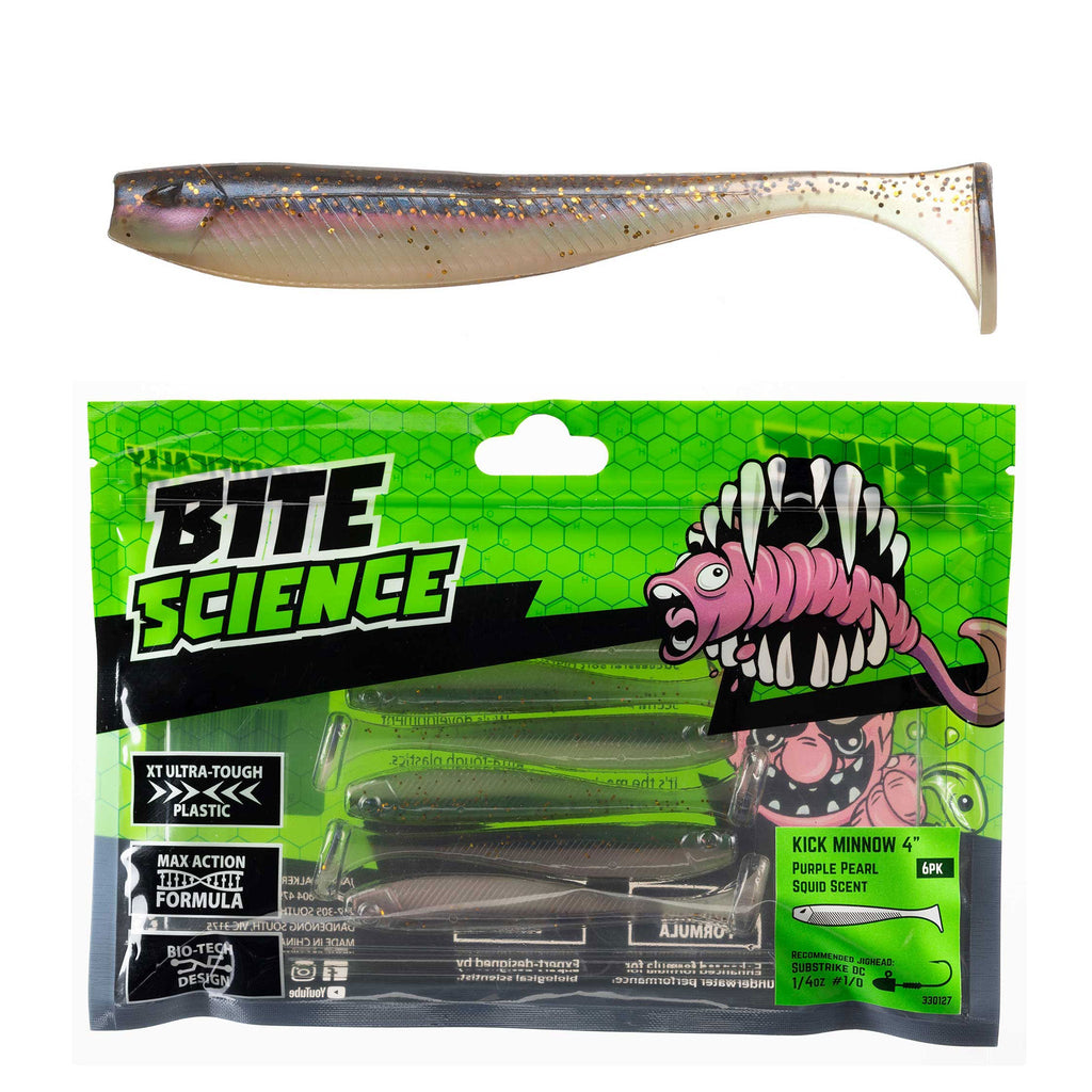 Bite Science Kick Minnow Lures 4" Purple Pearl - 6pk