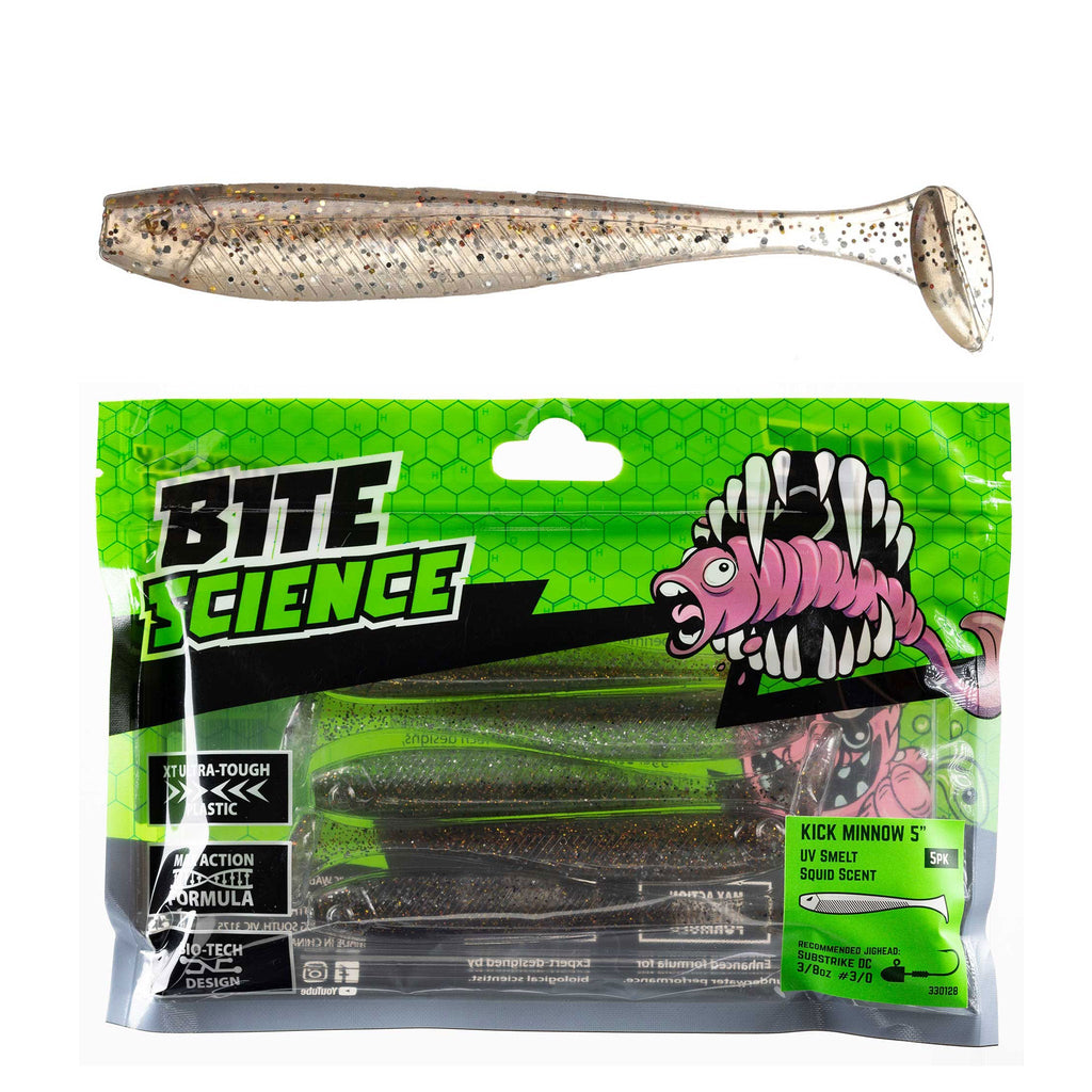 Bite Science Kick Minnow Lures 5" UV Smelt - 5pk