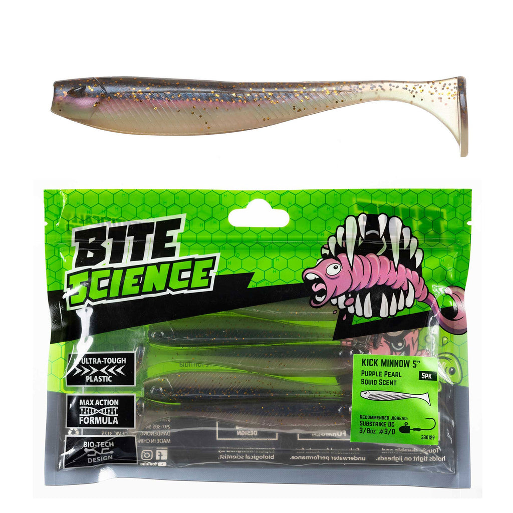 Bite Science Kick Minnow Lures 5" Purple Pearl - 5pk