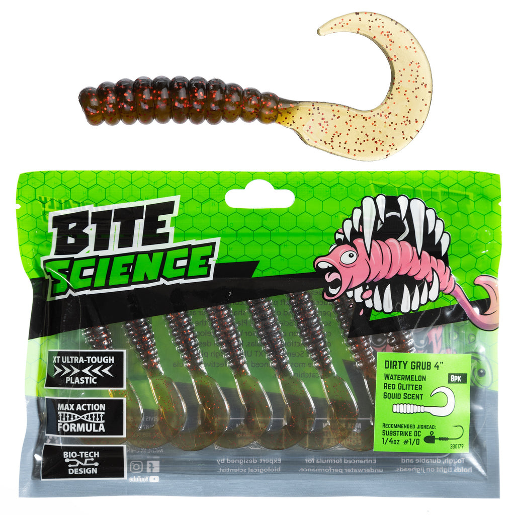 Bite Science Dirty Grub 4" Watermelon Red Glitter - 8pk