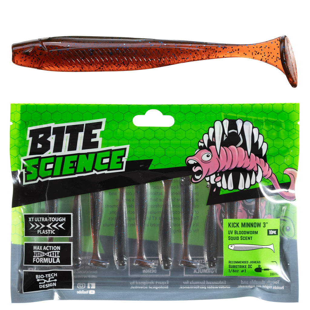 Bite Science Kick Minnow 3" UV Bloodworm - 10pk