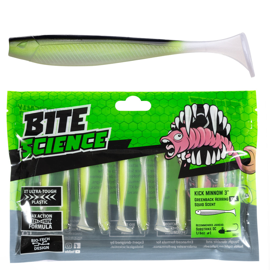 Bite Science Kick Minnow 3" Greenback Herring - 10pk