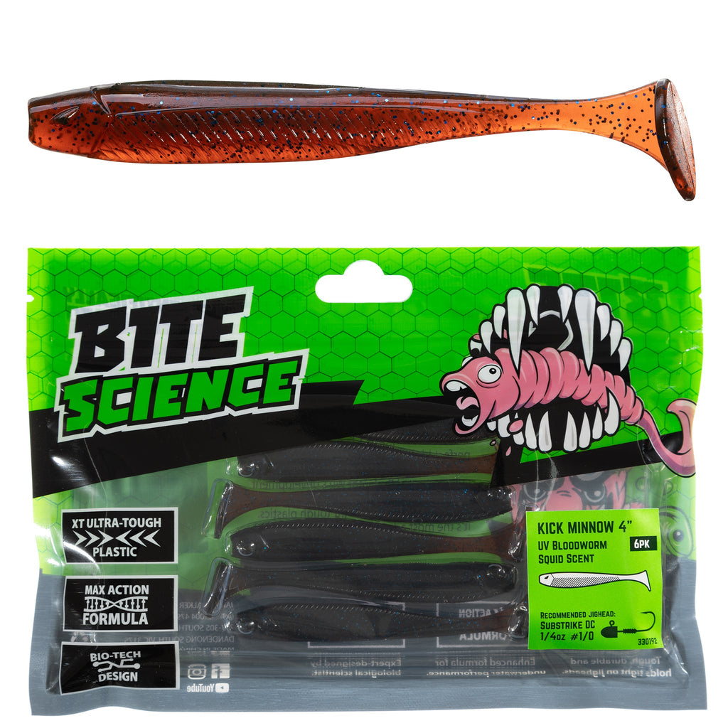 Bite Science Kick Minnow 4" UV Bloodworm - 6pk