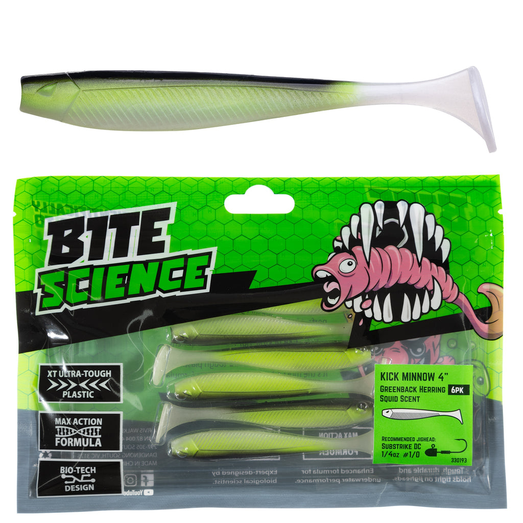 Bite Science Kick Minnow 4" Greenback Herring - 6pk