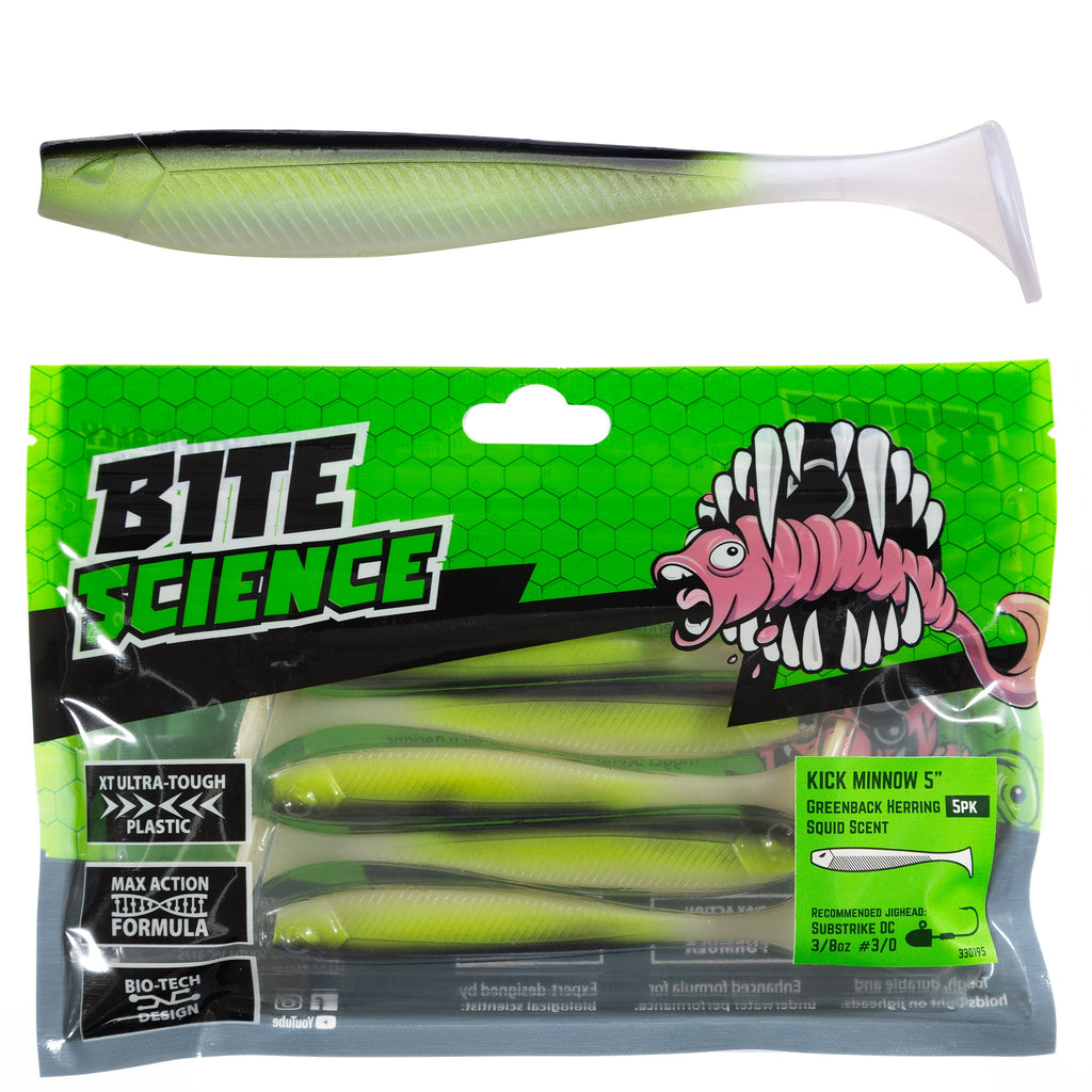 Bite Science Kick Minnow 5" Greenback Herring - 5pk