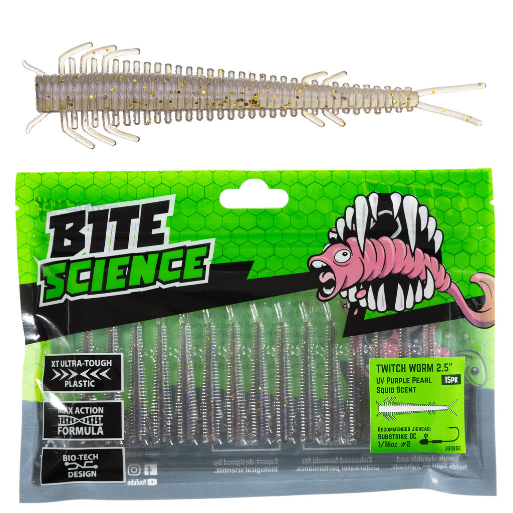 Bite Science Twitch Worm 2.5" UV Purple Pearl - 15pk