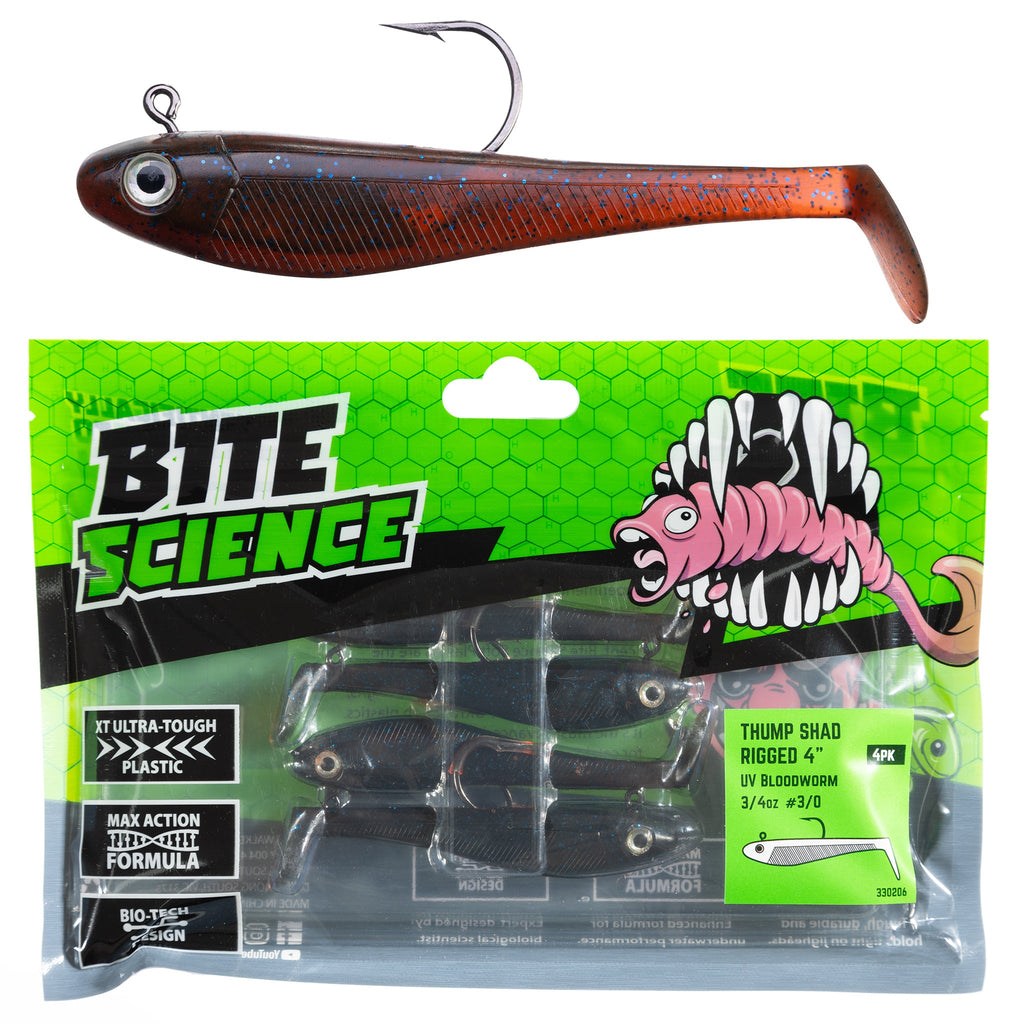 Bite Science Thump Shad 4" UV Bloodworm - 4pk