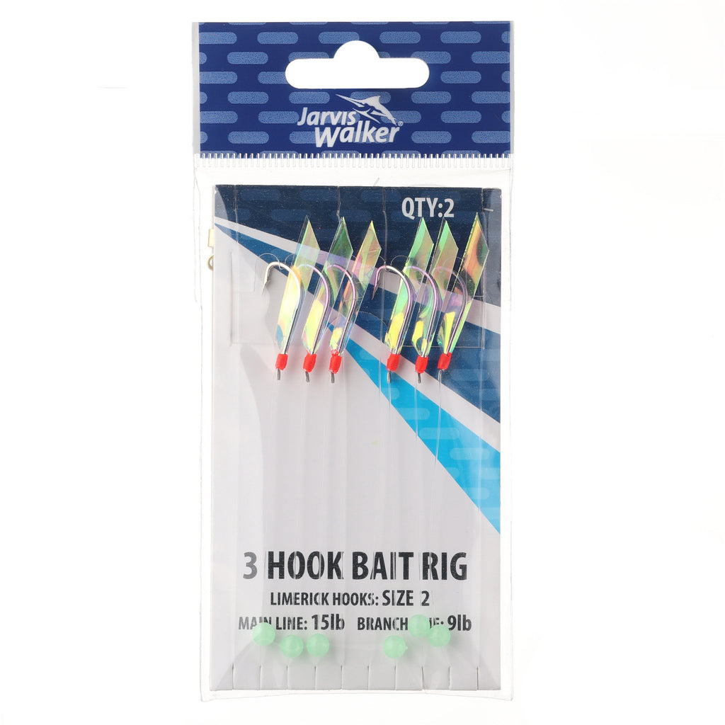 Jarvis Walker 3 Hook Bait Rig-Limerick Hook Sz 2 - Main line 15lb - Branch Line 9lb