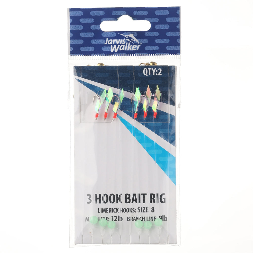 Jarvis Walker 3 Hook Bait Rig-Limerick Hook Sz 8 - Main line 12lb - Branch Line 9lb