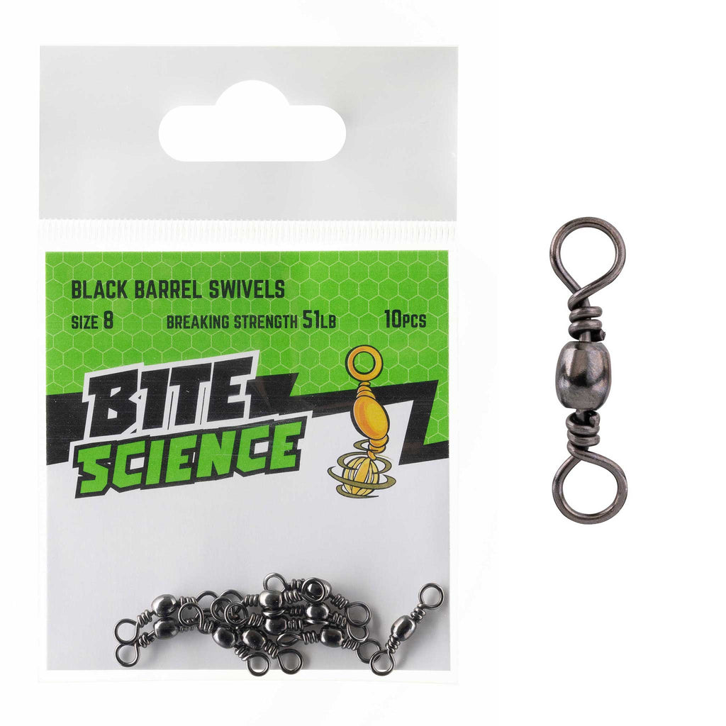 Bite Science Swivels Black Barrel Sz 8 (51LB) - 10pk