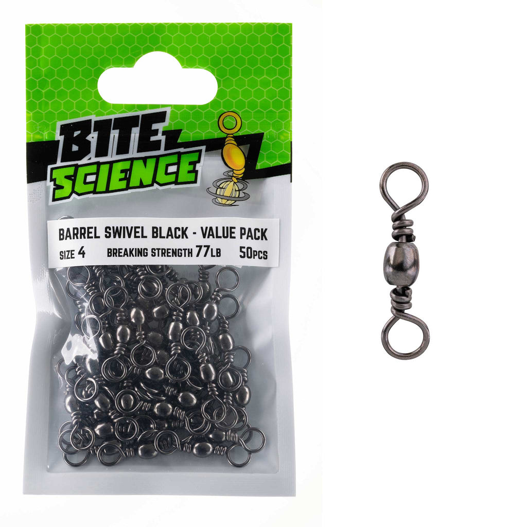 Bite Science Swivels Black Barrel Value Pack - Sz 4 (77LB) - 50pk