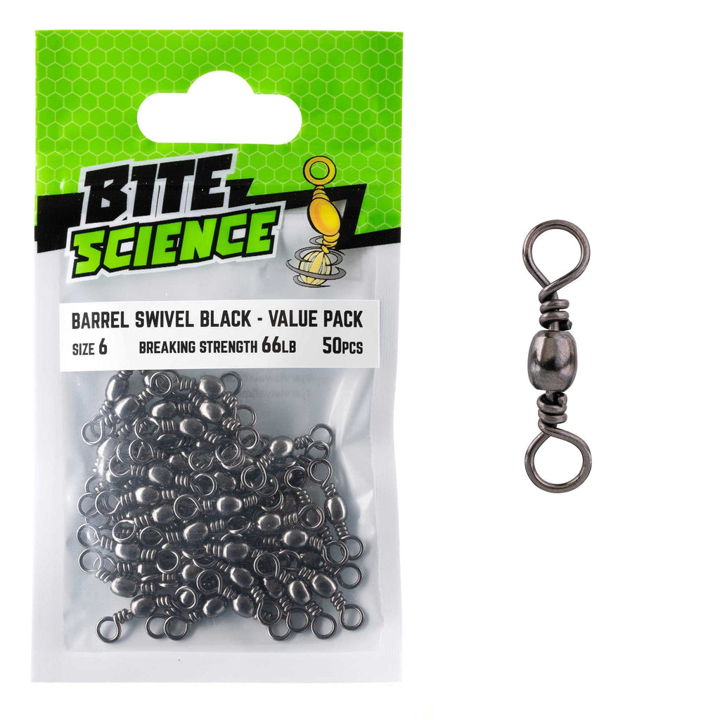 Bite Science Swivels Black Barrel Value Pack - Sz 6 (66LB) - 50pk