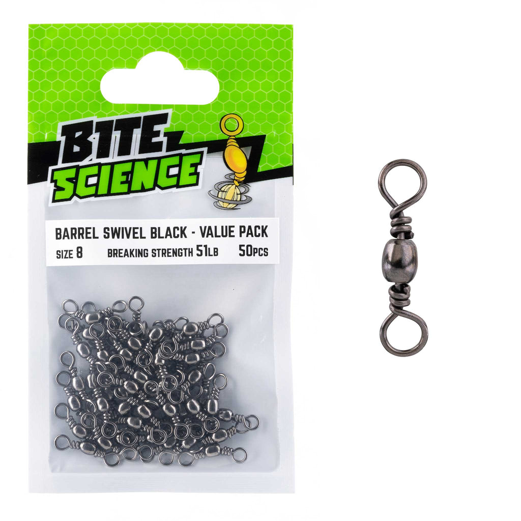 Bite Science Swivels Black Barrel Value Pack - Sz 8 (51LB) - 50pk