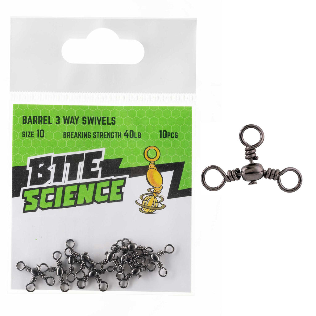 Bite Science Swivels Barrel 3-Way Sz 10 (40LB) - 10pk