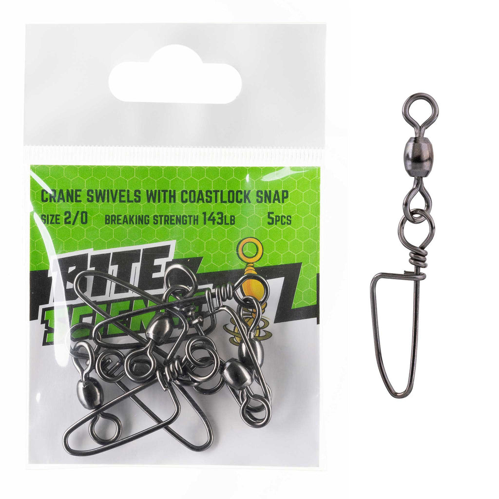 Bite Science Swivels Crane with Coastlock Snap Sz 2/0 (143LB) - 5pk