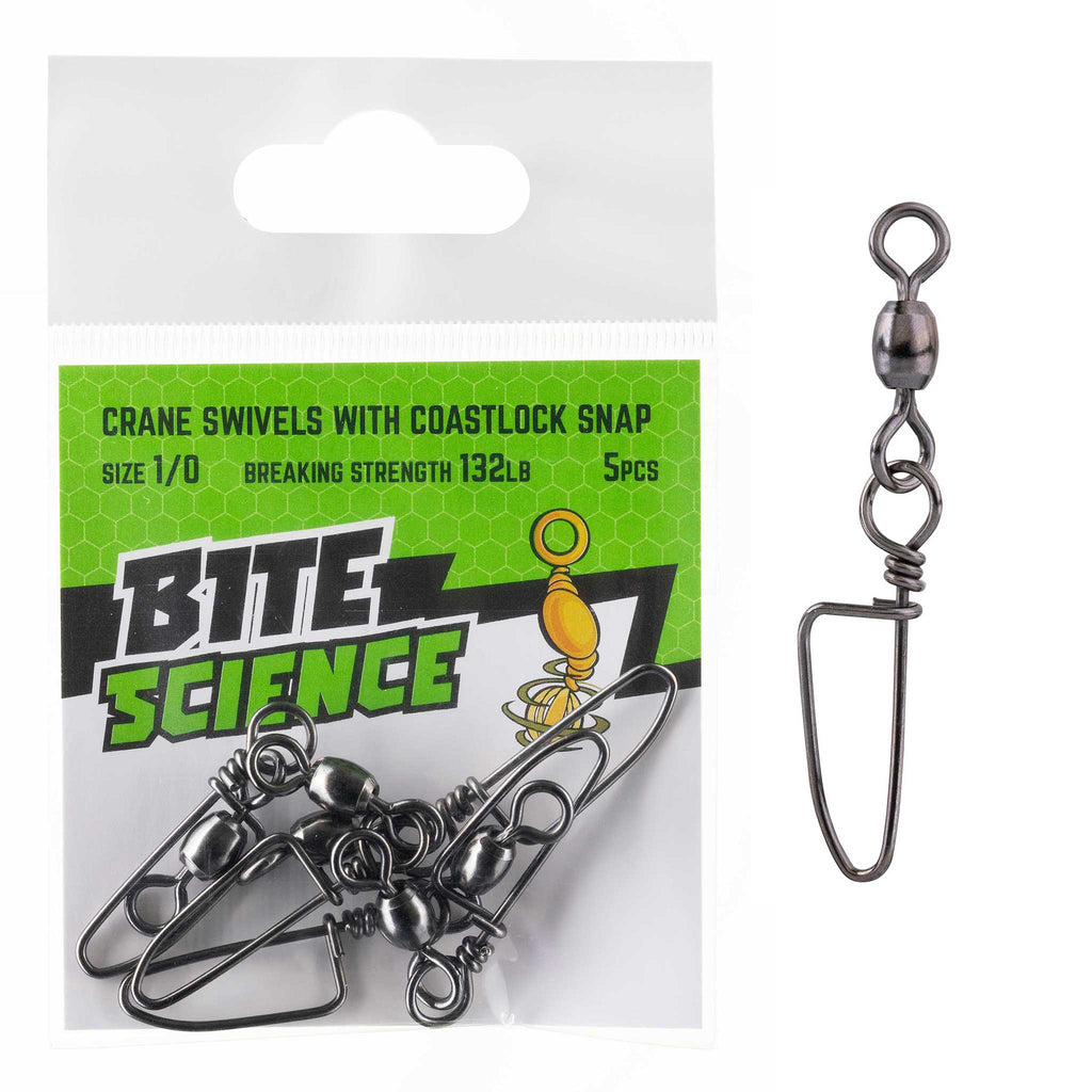 Bite Science Swivels Crane with Coastlock Snap Sz 1/0 (132LB) - 5pk