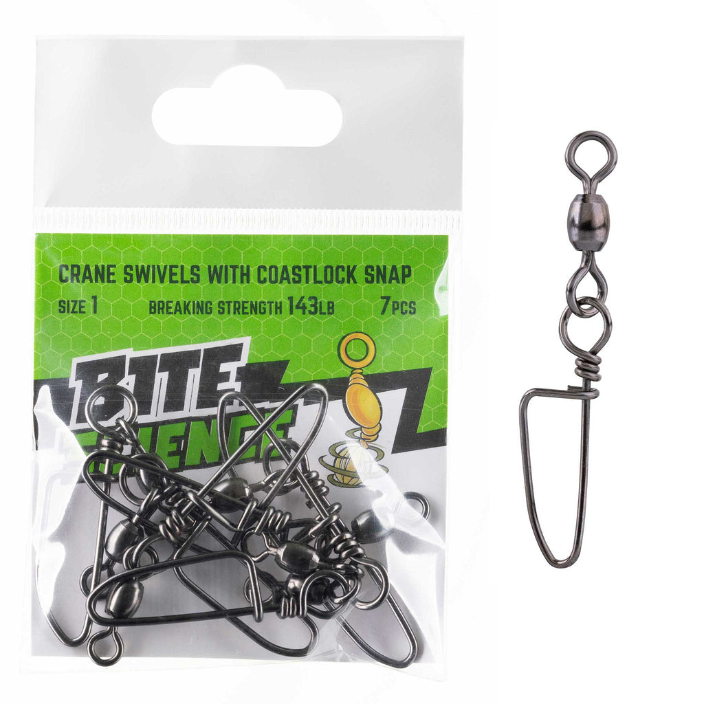 Bite Science Swivels Crane with Coastlock Snap Sz 1 (143LB) - 7pk