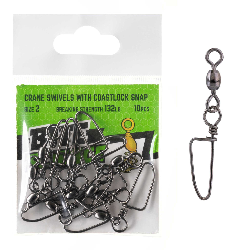 Bite Science Swivels Crane with Coastlock Snap Sz 2 (132LB) - 10pk