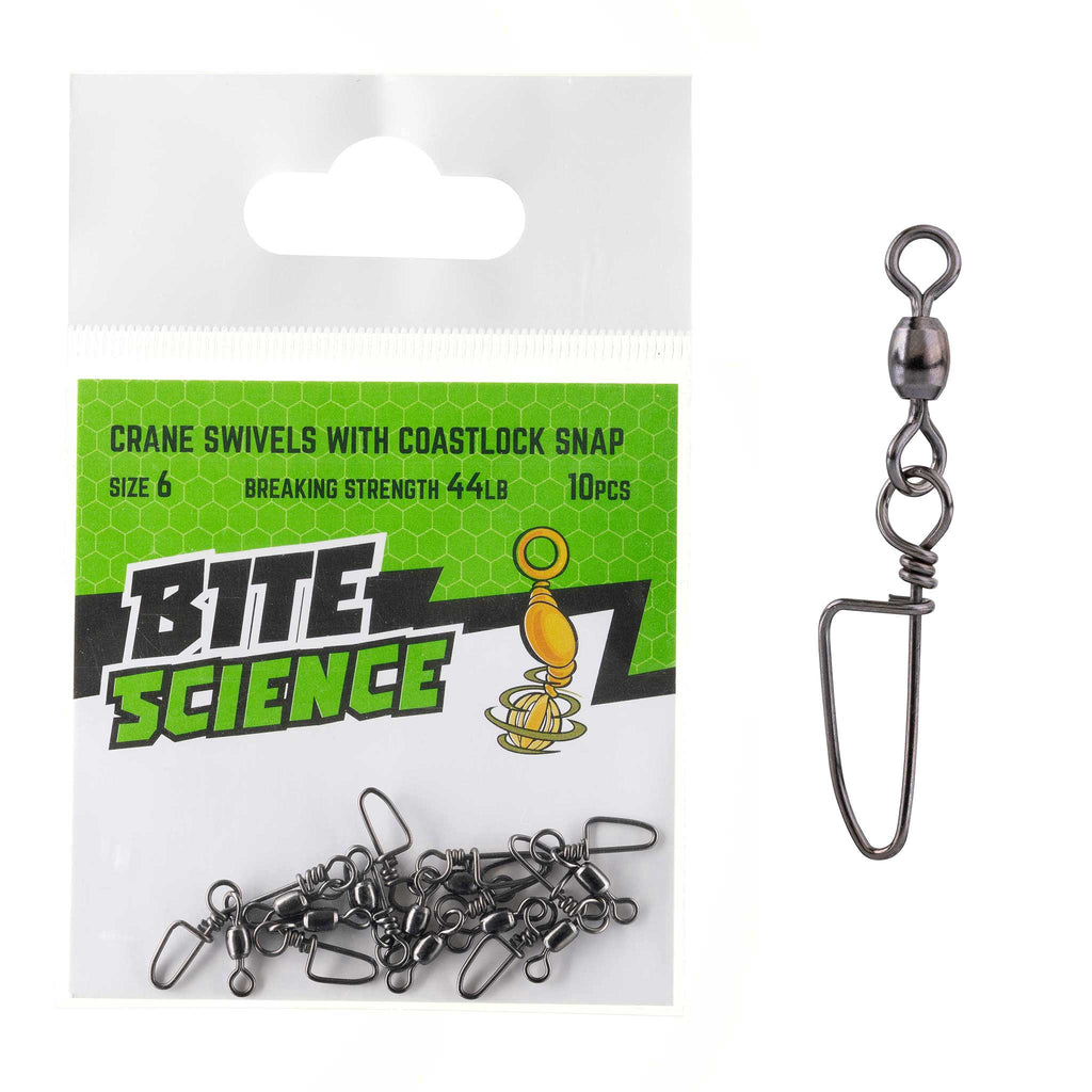 Bite Science Swivels Crane with Coastlock Snap Sz 6 (44LB) - 10pk