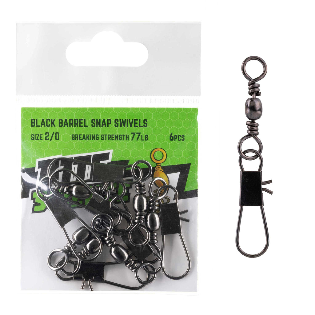 Bite Science Swivels Black Barrel Snap Sz 2/0 (77LB) - 6pk