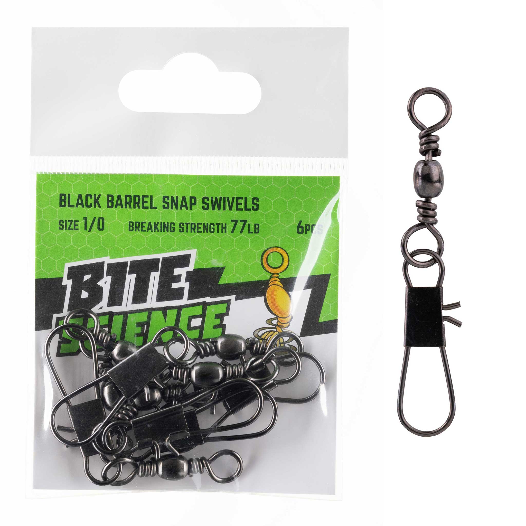 Bite Science Black Barrel Swivels with Snap