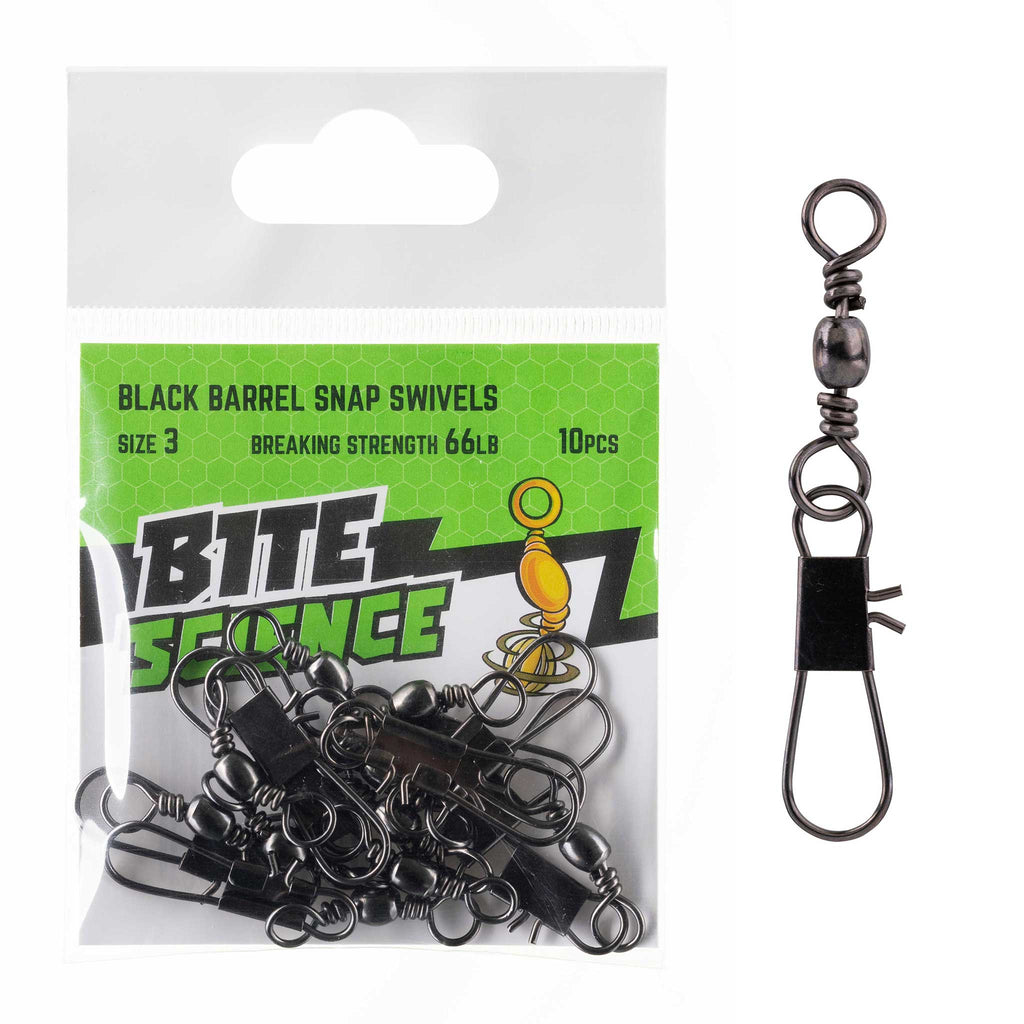 Bite Science Swivels Black Barrel Snap Sz 3 (66LB) - 10pk