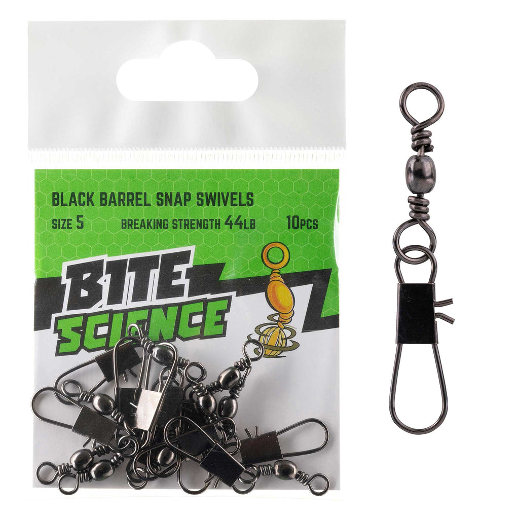 Bite Science Swivels Black Barrel Snap Sz 5 (44LB) - 10pk