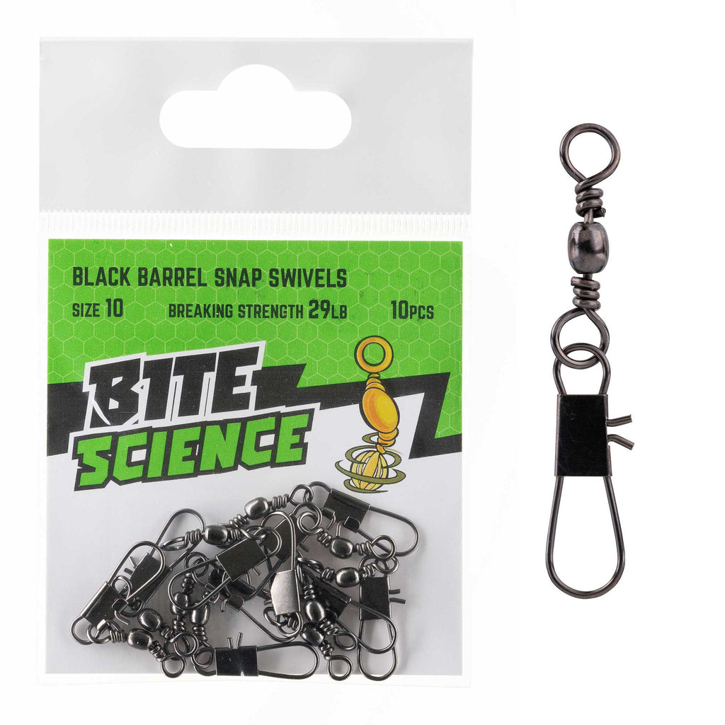 Bite Science Swivels Black Barrel Snap Sz 10 (29LB) - 10pk