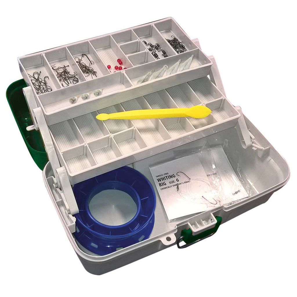 300 piece tackle box Plano 6101 Aussie With Tackle Kit duty latch for secure closure Plano Three-Tray Tackle Box Bass